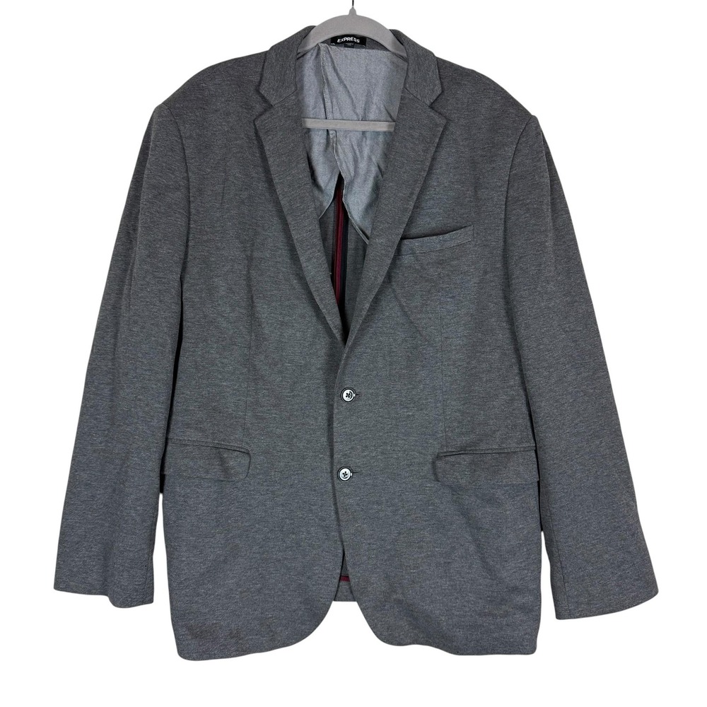 Express Suit Jacket Mens 46 Gray Slim Fit Knit Casual Notch Lapel Blazer